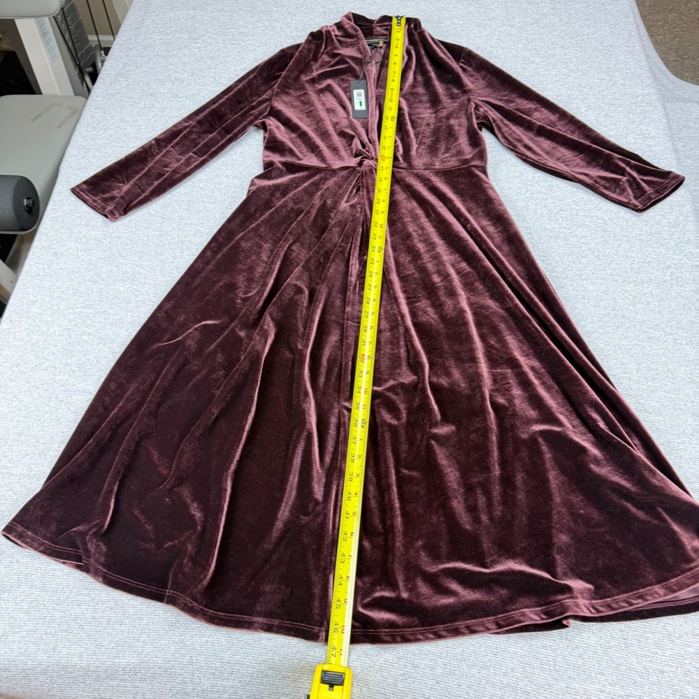Donna Karan New York Velvet Twist Front Midi Dress Falling Leaves Purple L $165 - Picture 9 of 15